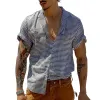 Men's Retro Striped Cuban Collar Short Sleeve Shirt 36135479TO sold by Manly