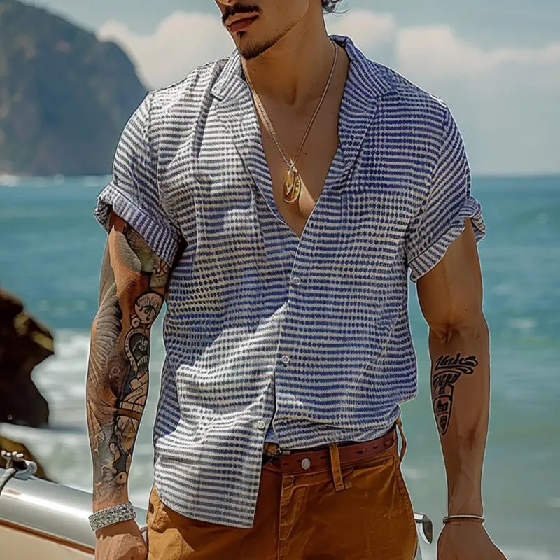 Men's Retro Striped Cuban Collar Short Sleeve Shirt 36135479TO sold by Manly product image thumbnail 2