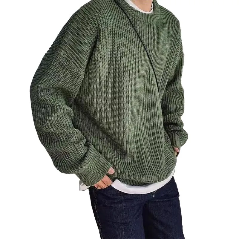 Men's Solid Round Neck Loose Long Sleeve Sweater 38532062Z sold by Manly