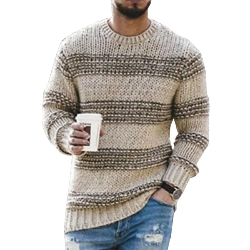 Men's Casual Round Neck Striped Pullover Sweater 13810709M sold by Manly