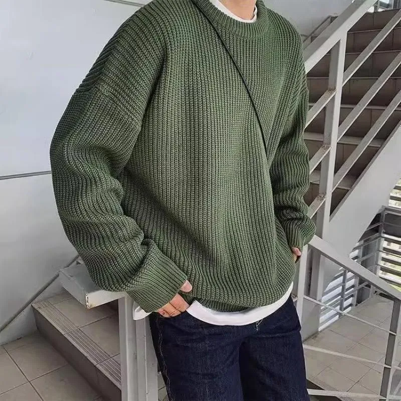 Men's Solid Round Neck Loose Long Sleeve Sweater 38532062Z sold by Manly product image thumbnail 2