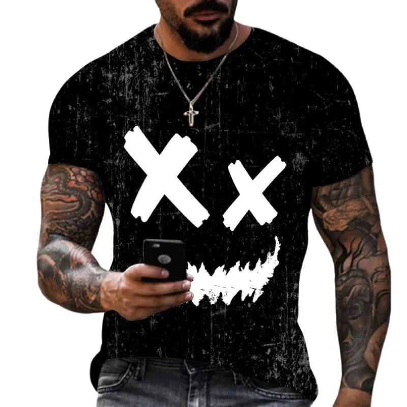 Men's Fun Smiley Print Round Neck Short-sleeved T-shirt 86775492X sold by Manly