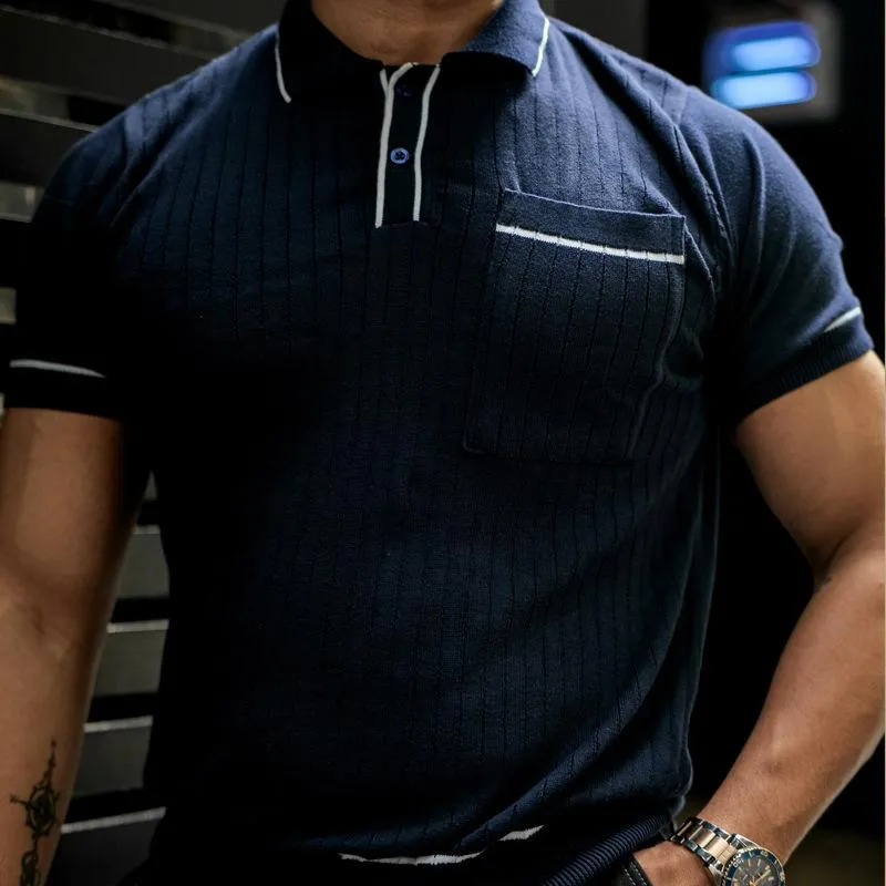 Men's Colorblock Lapel Short Sleeve Knitted Polo Shirt 93466890Z sold by Manly product image thumbnail 4