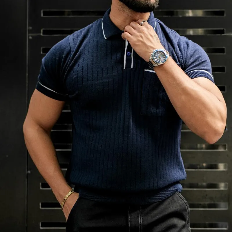 Men's Colorblock Lapel Short Sleeve Knitted Polo Shirt 93466890Z sold by Manly product image thumbnail 3