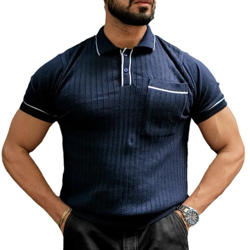 Men's Colorblock Lapel Short Sleeve Knitted Polo Shirt 93466890Z sold by Manly