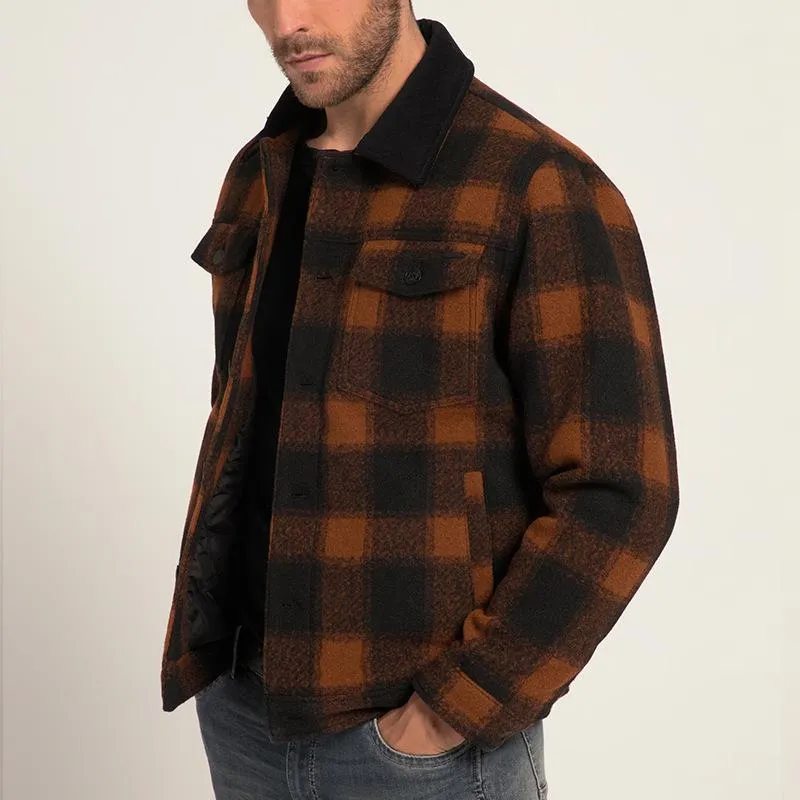 Men's Plaid Stand Collar Breast Pocket Single Breasted Jacket 13247217Z sold by Manly product image thumbnail 4