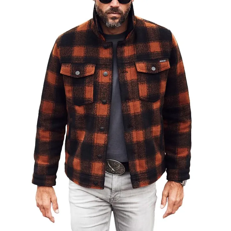 Men's Plaid Stand Collar Breast Pocket Single Breasted Jacket 13247217Z sold by Manly