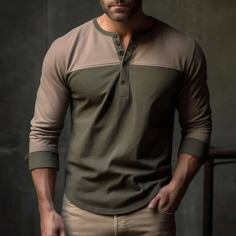 Men's Colorblock Henley Collar Long Sleeve T-shirt 85316297Z sold by Manly product image thumbnail 2