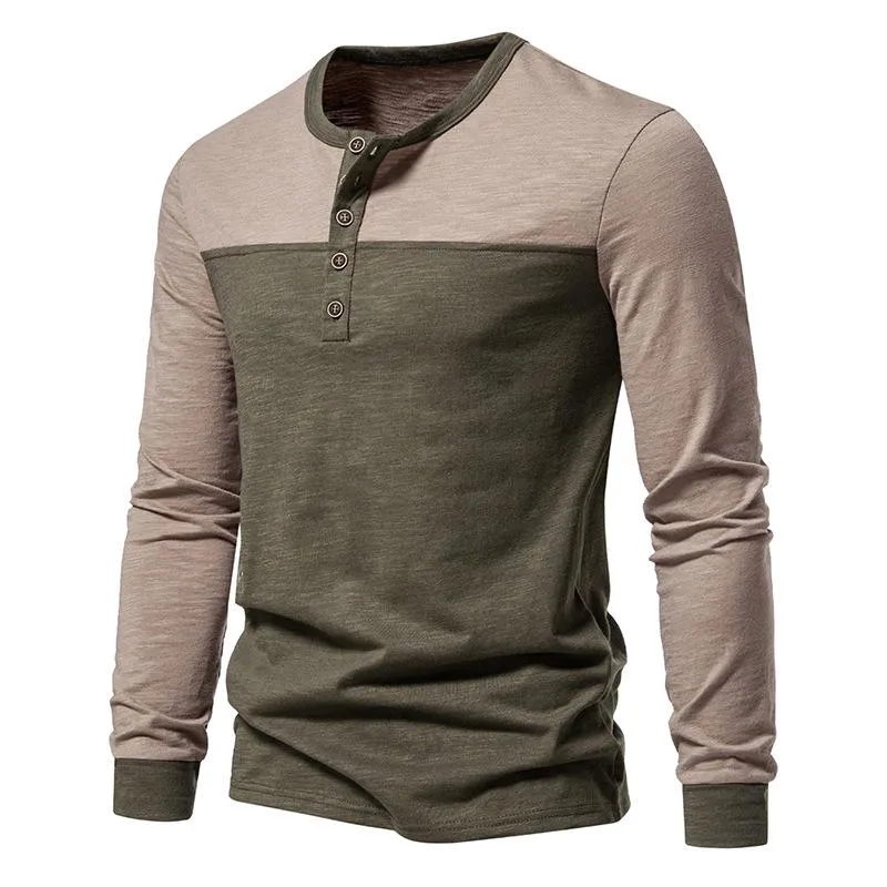 Men's Colorblock Henley Collar Long Sleeve T-shirt 85316297Z sold by Manly product image thumbnail 4