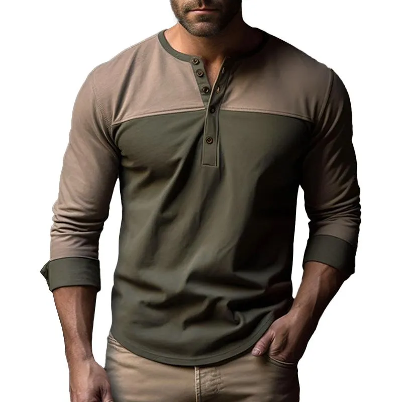 Men's Colorblock Henley Collar Long Sleeve T-shirt 85316297Z sold by Manly