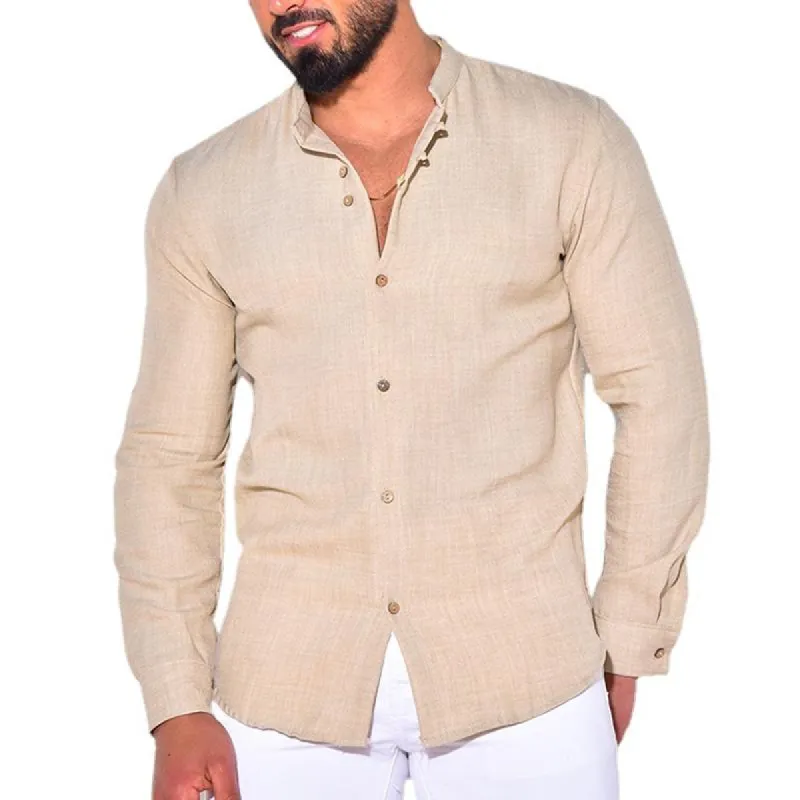 Men's Casual Cotton Linen Long Sleeve Shirt 89500967Y sold by Manly