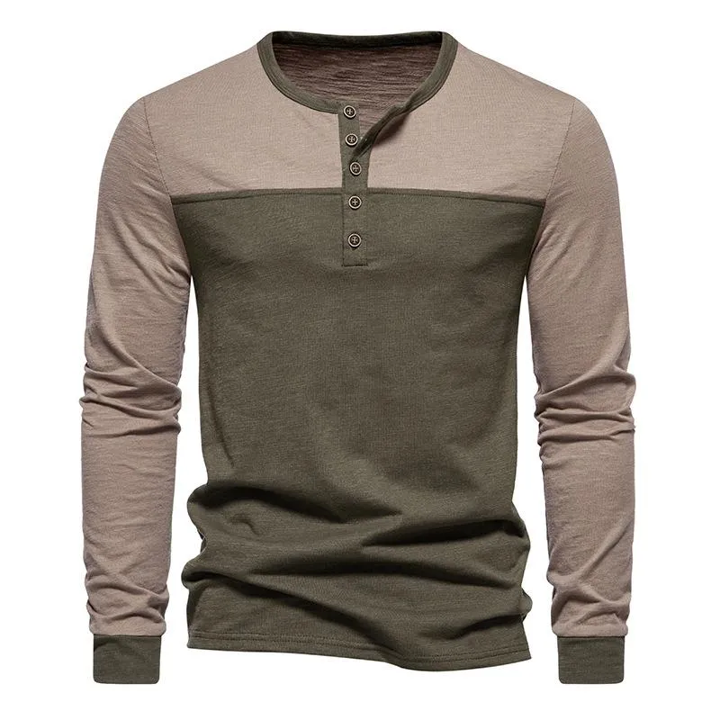Men's Colorblock Henley Collar Long Sleeve T-shirt 85316297Z sold by Manly product image thumbnail 3