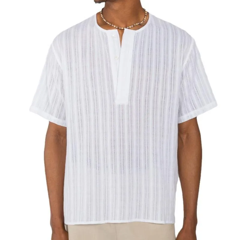 Men's Casual Solid Color V-Neck Loose Short-Sleeved Shirt 05294855M sold by Manly