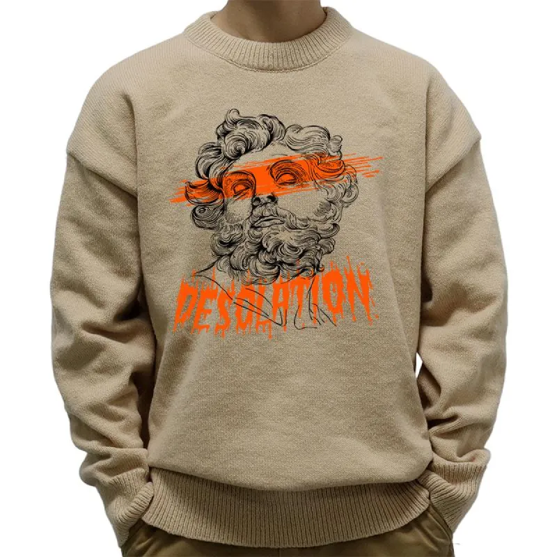 Men's Vintage Print Round Neck Long Sleeve Pullover Sweater 93564216M sold by Manly