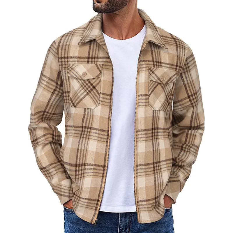 Men's Plaid Flannel Long Sleeve Lapel Jacket 76457377X sold by Manly product image thumbnail 5