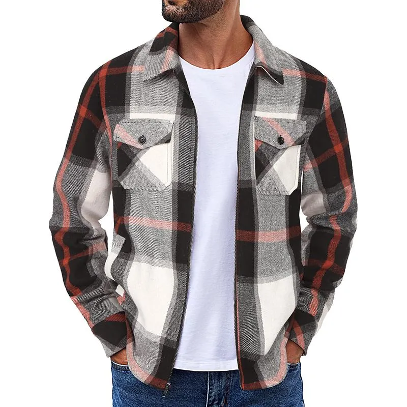 Men's Plaid Flannel Long Sleeve Lapel Jacket 76457377X sold by Manly product image thumbnail 3