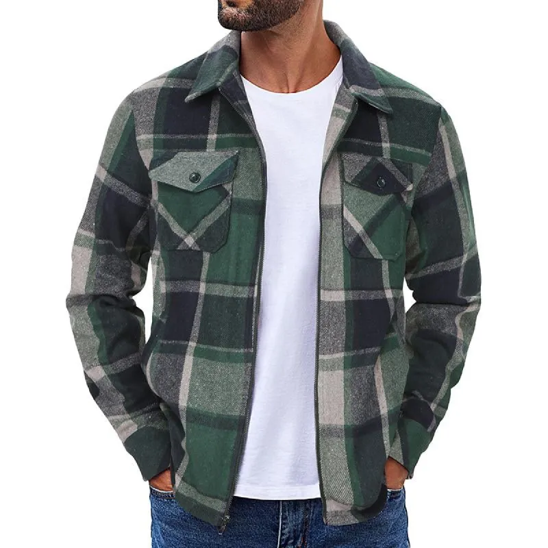 Men's Plaid Flannel Long Sleeve Lapel Jacket 76457377X sold by Manly