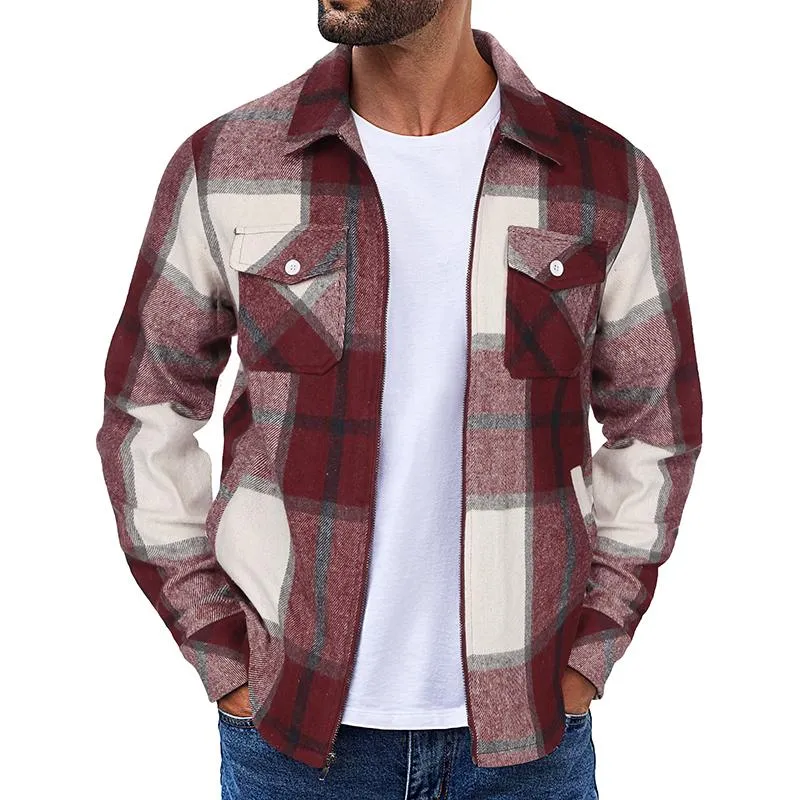 Men's Plaid Flannel Long Sleeve Lapel Jacket 76457377X sold by Manly product image thumbnail 2