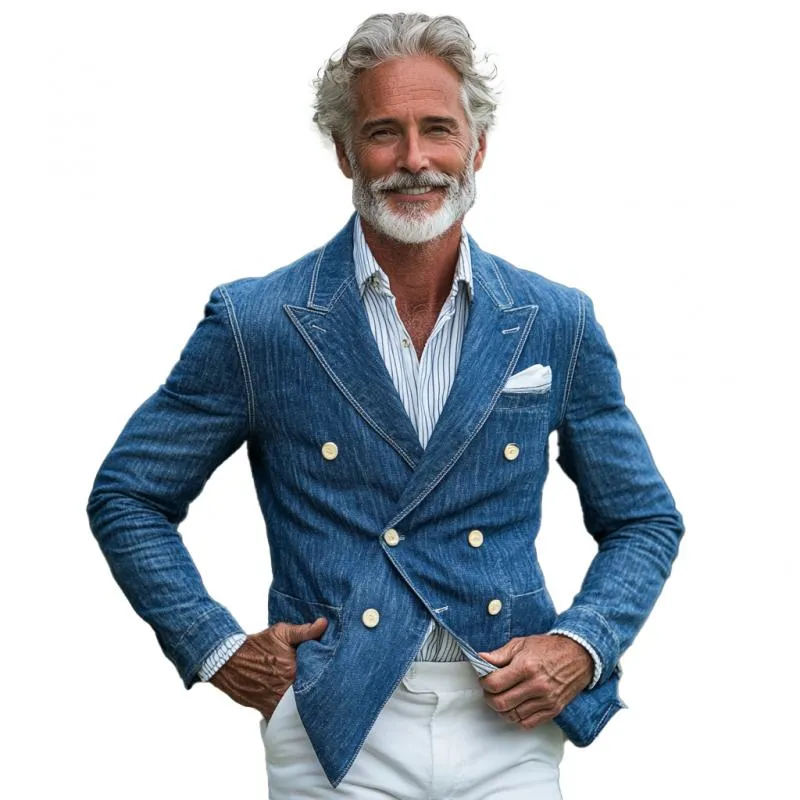 Men's Vintage Denim Multi-Pocket Double Breasted Blazer 76785674Y sold by Manly