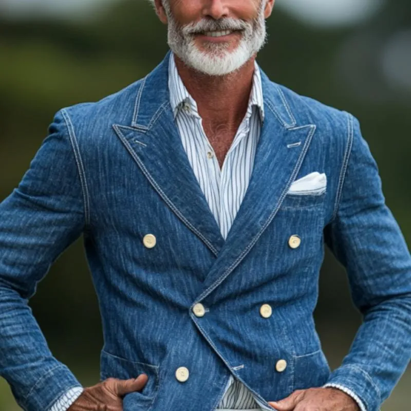 Men's Vintage Denim Multi-Pocket Double Breasted Blazer 76785674Y sold by Manly product image thumbnail 3