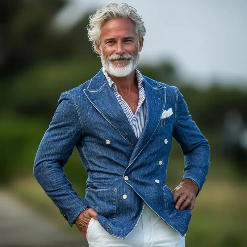 Men's Vintage Denim Multi-Pocket Double Breasted Blazer 76785674Y sold by Manly product image thumbnail 2