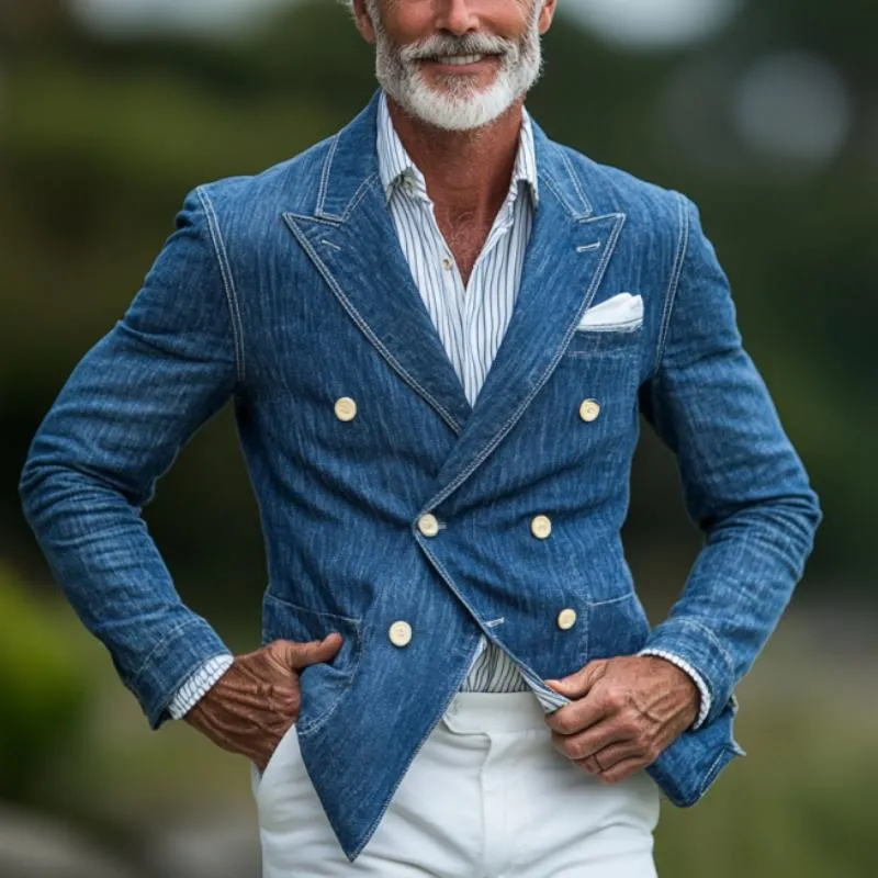 Men's Vintage Denim Multi-Pocket Double Breasted Blazer 76785674Y sold by Manly product image thumbnail 4