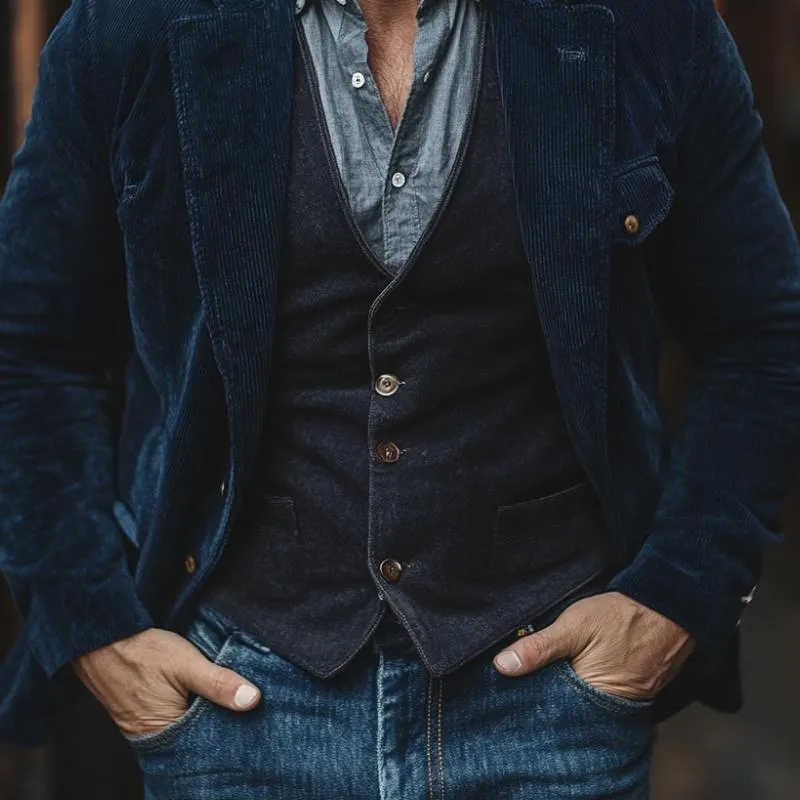 Men's Vintage Corduroy Chest Pocket Lapel Single Breasted Blazer 05381858Y sold by Manly product image thumbnail 4