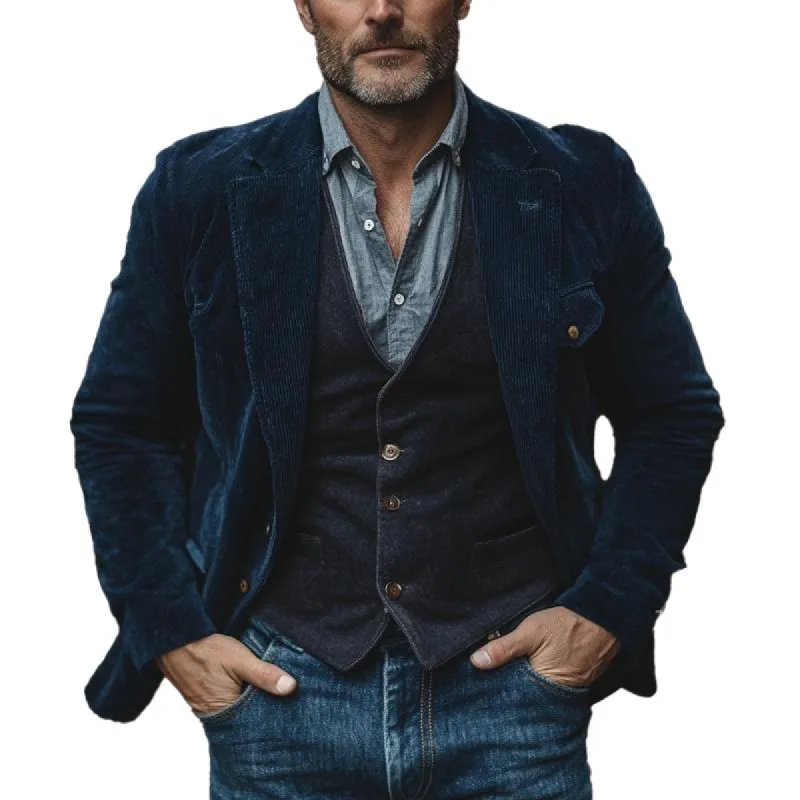 Men's Vintage Corduroy Chest Pocket Lapel Single Breasted Blazer 05381858Y sold by Manly