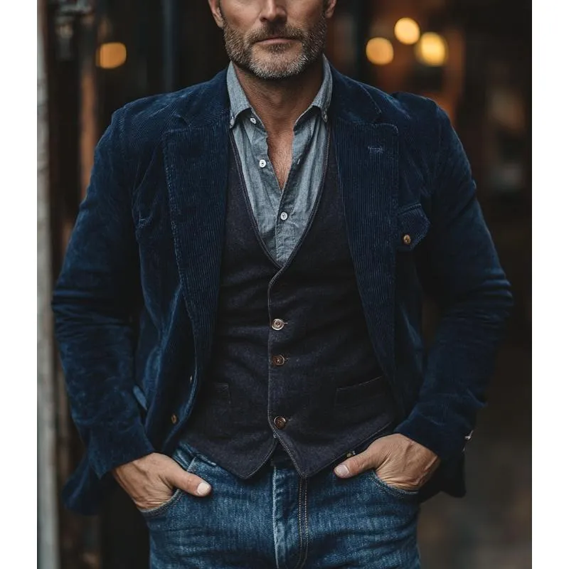 Men's Vintage Corduroy Chest Pocket Lapel Single Breasted Blazer 05381858Y sold by Manly product image thumbnail 2