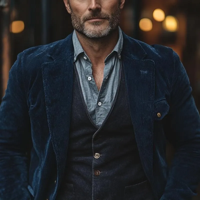 Men's Vintage Corduroy Chest Pocket Lapel Single Breasted Blazer 05381858Y sold by Manly product image thumbnail 3