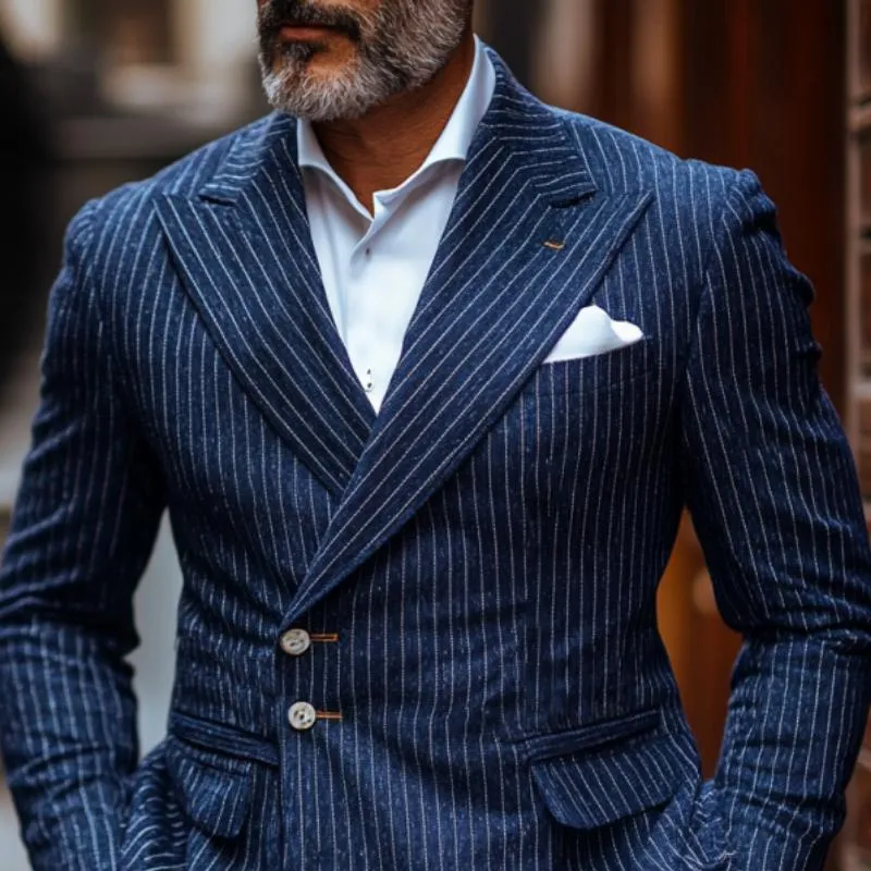 Men's Vintage Stripe Print Lapel Two Button Blazer 95410338Y sold by Manly product image thumbnail 2