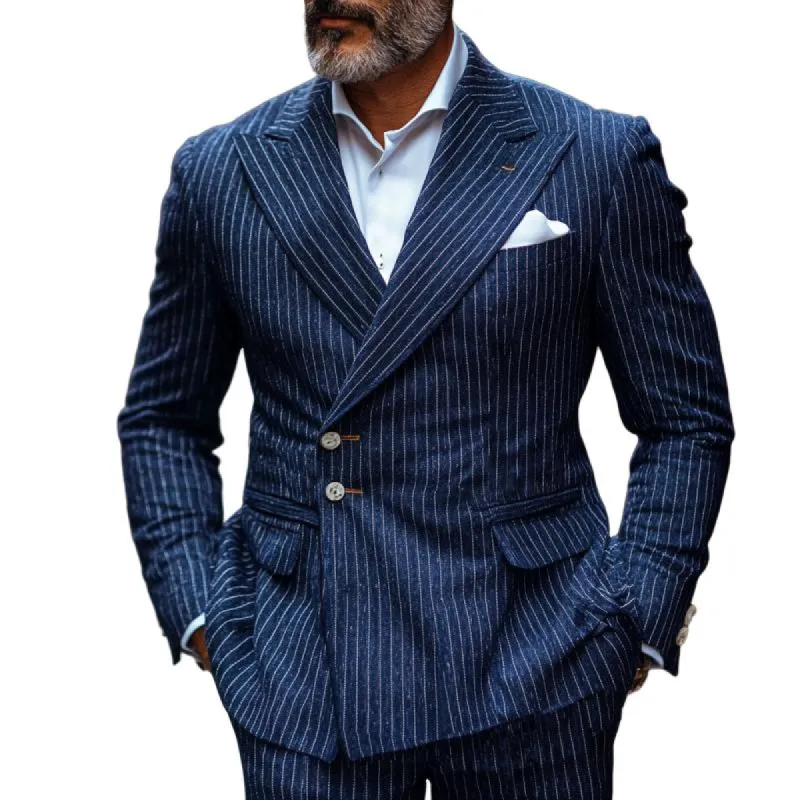 Men's Vintage Stripe Print Lapel Two Button Blazer 95410338Y sold by Manly