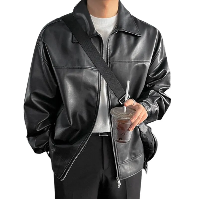 Men's Vintage Casual Lapel Leather Jacket 89911524TO sold by Manly