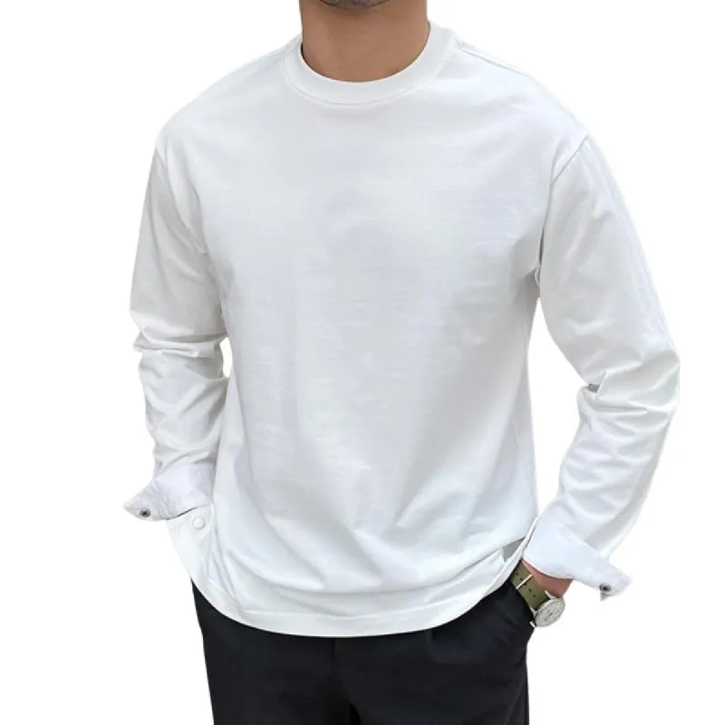 Men's Retro Casual Solid Color Round Neck Long Sleeve T-Shirt 14486875TO sold by Manly