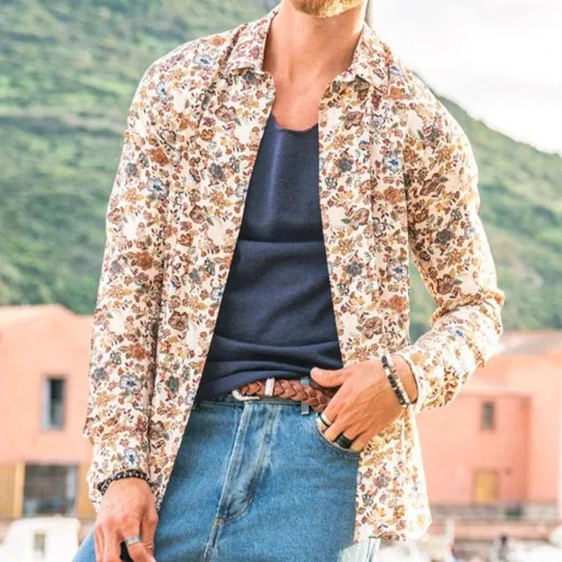 Men's Retro Casual Floral Lapel Long Sleeve Shirt 11112555TO sold by Manly product image thumbnail 5