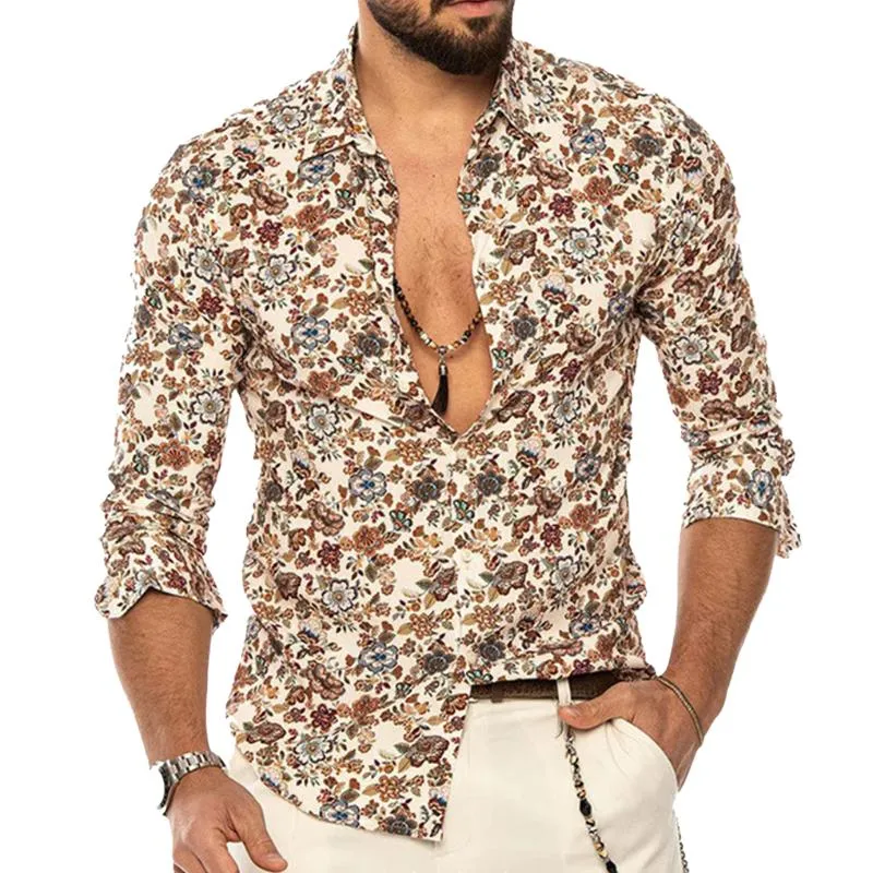 Men's Retro Casual Floral Lapel Long Sleeve Shirt 11112555TO sold by Manly