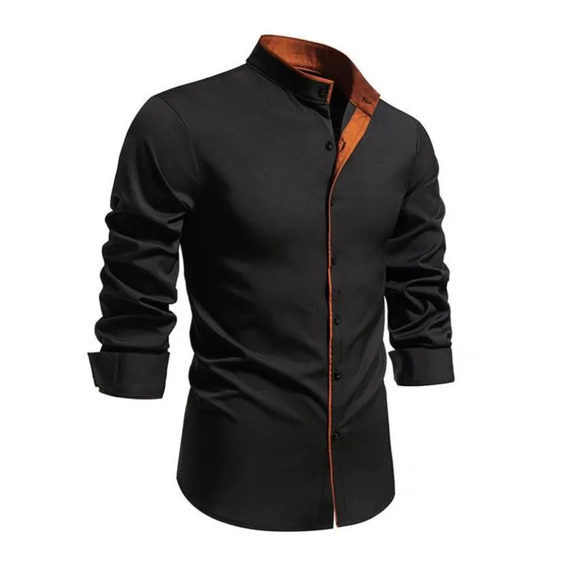 Men's Casual Stand Collar Colorblock Slim Fit Long Sleeve Shirt 88583622M sold by Manly product image thumbnail 3