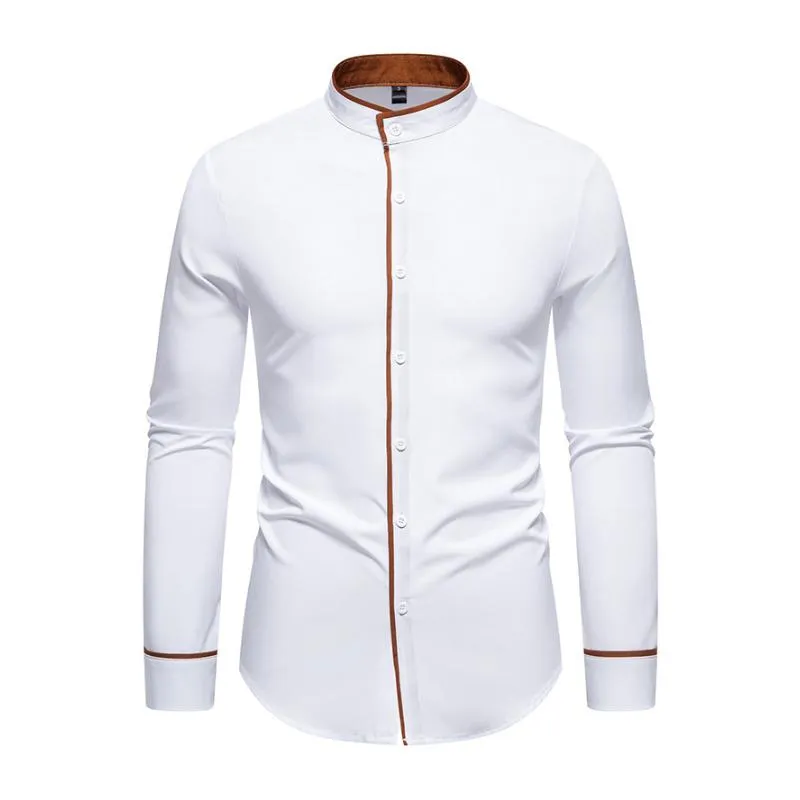 Men's Casual Stand Collar Colorblock Slim Fit Long Sleeve Shirt 88583622M sold by Manly product image thumbnail 5