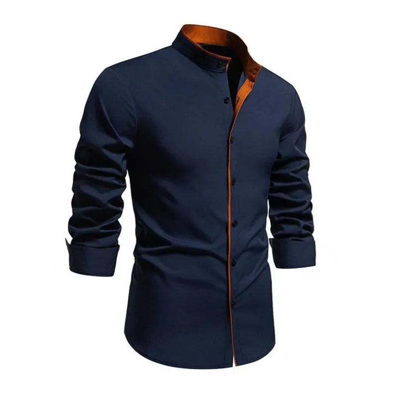 Men's Casual Stand Collar Colorblock Slim Fit Long Sleeve Shirt 88583622M sold by Manly product image thumbnail 2