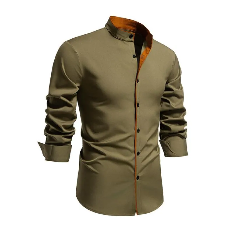 Men's Casual Stand Collar Colorblock Slim Fit Long Sleeve Shirt 88583622M sold by Manly