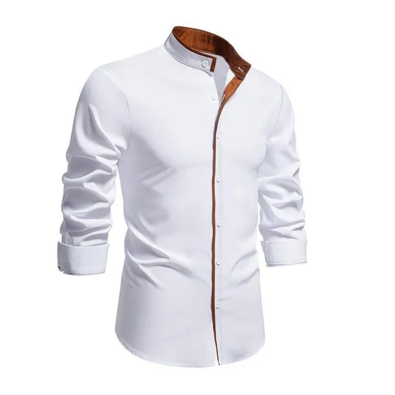 Men's Casual Stand Collar Colorblock Slim Fit Long Sleeve Shirt 88583622M sold by Manly product image thumbnail 4