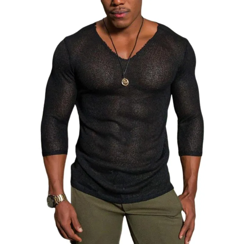 Men's Blended V-neck Casual Long-sleeved T-shirt 50431378X sold by Manly