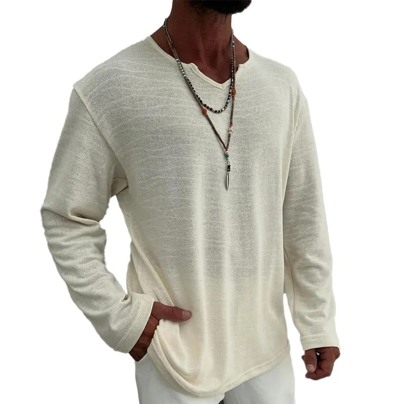 Men's Casual Blended V-neck Long-sleeved T-shirt 80664437X sold by Manly