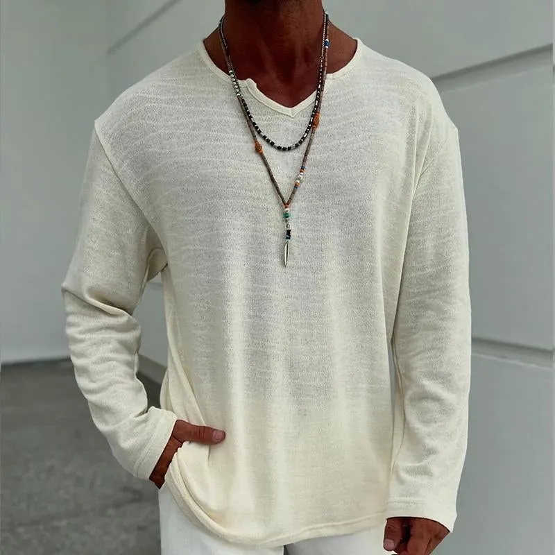 Men's Casual Blended V-neck Long-sleeved T-shirt 80664437X sold by Manly product image thumbnail 2
