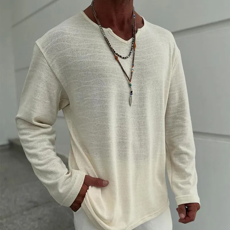 Men's Casual Blended V-neck Long-sleeved T-shirt 80664437X sold by Manly product image thumbnail 3