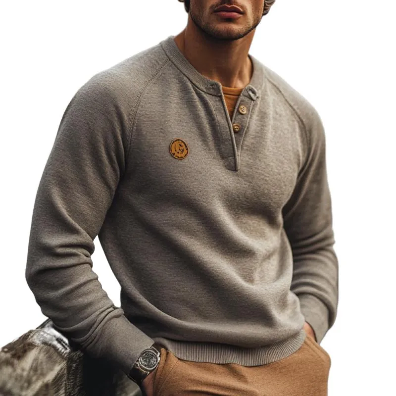 Men's Blended Long Sleeve Henley Neck Sweatshirt 26512741X sold by Manly