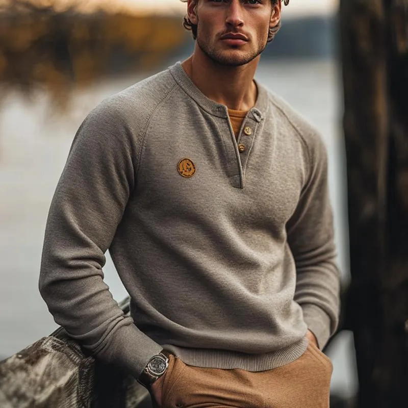 Men's Blended Long Sleeve Henley Neck Sweatshirt 26512741X sold by Manly product image thumbnail 2