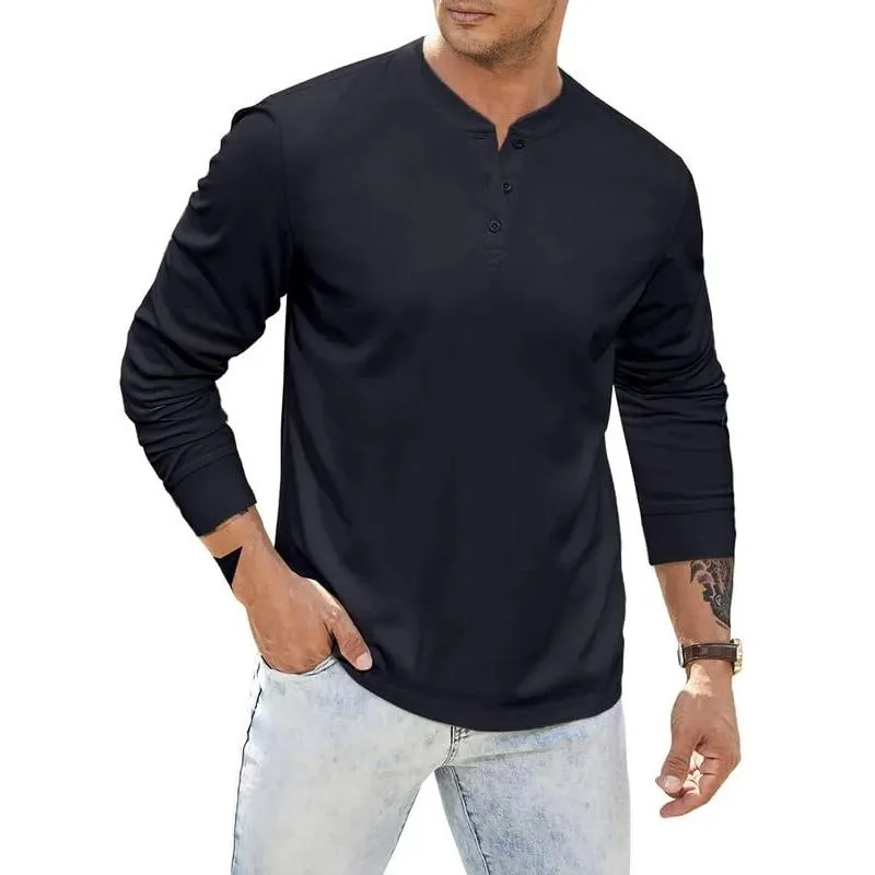 Men's Casual Henley Collar Loose Long Sleeve T-Shirt 69672438M sold by Manly product image thumbnail 3