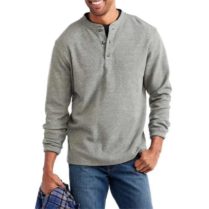 Men's Casual Henley Collar Loose Long Sleeve T-Shirt 69672438M sold by Manly