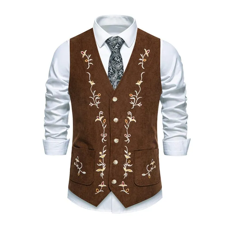 Men's Vintage Contrast Embroidery Single Breasted Suit Vest (Shirt Excluded) 42440758M sold by Manly
